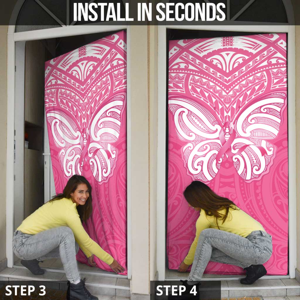 New Zealand Breast Cancer Awareness Door Cover Maori Butterfly Pink Ribbon - Polynesian Pride