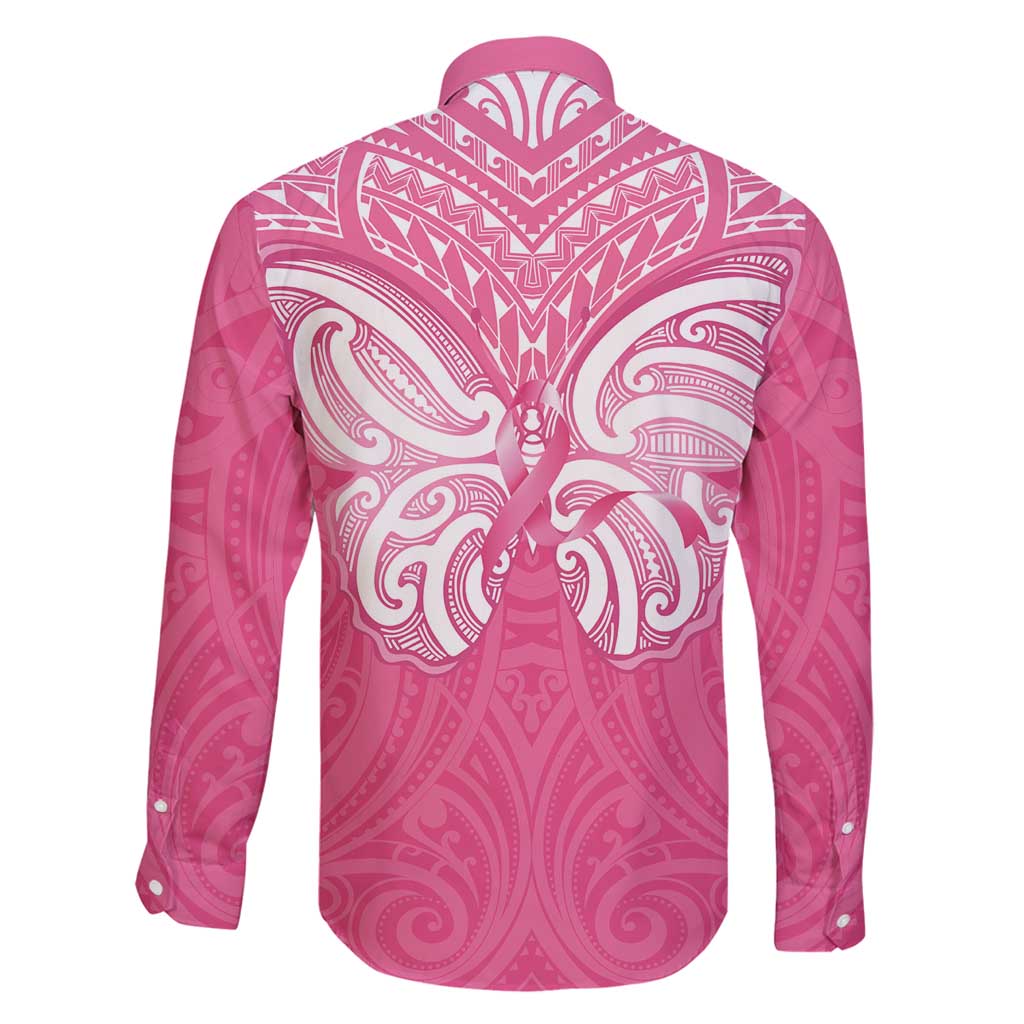 New Zealand Breast Cancer Awareness Family Matching Puletasi and Hawaiian Shirt Maori Butterfly Pink Ribbon - Polynesian Pride