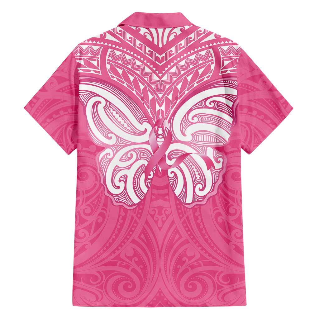 New Zealand Breast Cancer Awareness Family Matching Summer Maxi Dress and Hawaiian Shirt Maori Butterfly Pink Ribbon - Polynesian Pride