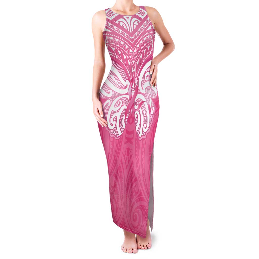 New Zealand Breast Cancer Awareness Family Matching Tank Maxi Dress and Hawaiian Shirt Maori Butterfly Pink Ribbon - Polynesian Pride