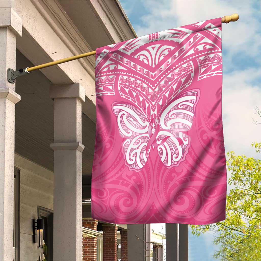 New Zealand Breast Cancer Awareness Garden Flag Maori Butterfly Pink Ribbon - Polynesian Pride