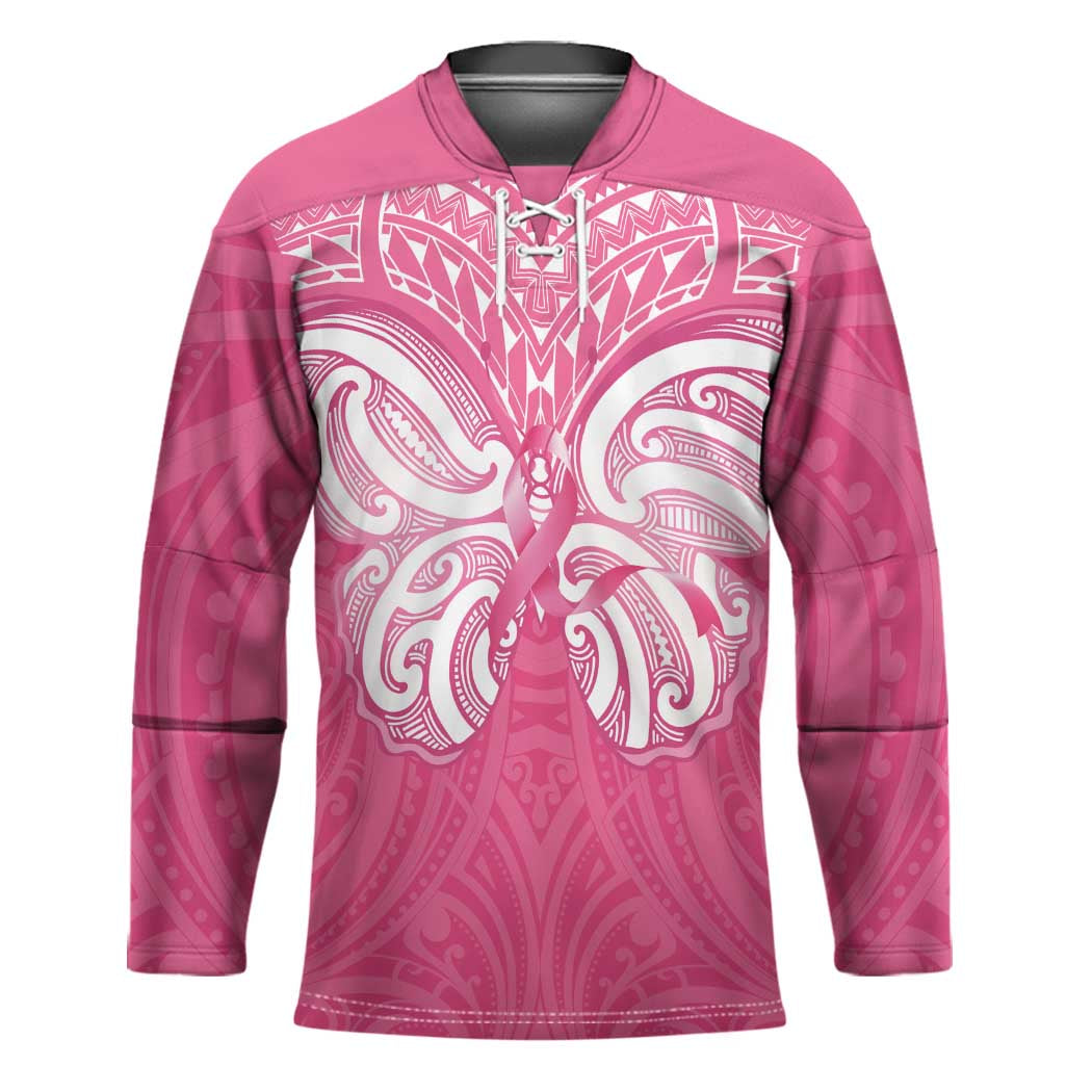 New Zealand Breast Cancer Awareness Hockey Jersey Maori Butterfly Pink Ribbon - Polynesian Pride