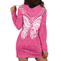 New Zealand Breast Cancer Awareness Hoodie Dress Maori Butterfly Pink Ribbon - Polynesian Pride
