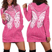 New Zealand Breast Cancer Awareness Hoodie Dress Maori Butterfly Pink Ribbon - Polynesian Pride