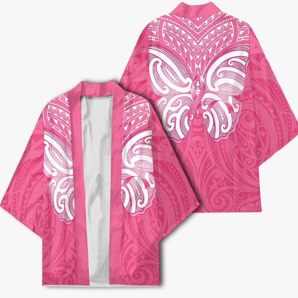 New Zealand Breast Cancer Awareness Kimono Maori Butterfly Pink Ribbon - Polynesian Pride