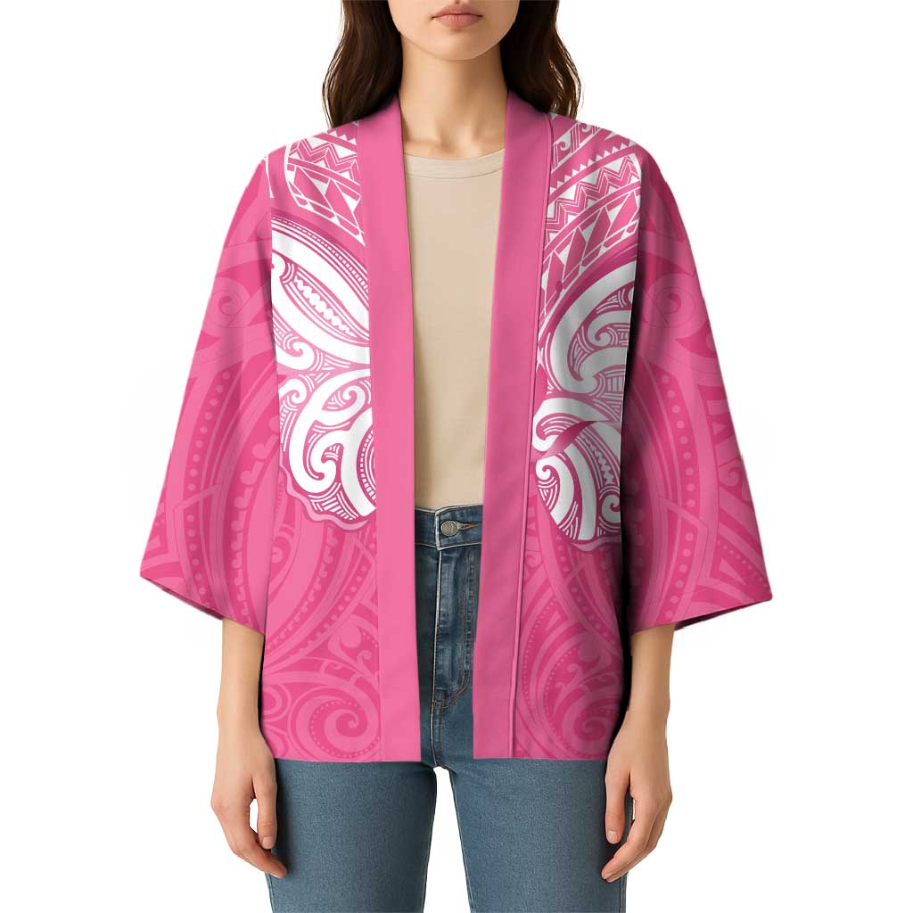 New Zealand Breast Cancer Awareness Kimono Maori Butterfly Pink Ribbon - Polynesian Pride
