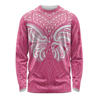 New Zealand Breast Cancer Awareness Long Sleeve Shirt Maori Butterfly Pink Ribbon - Polynesian Pride