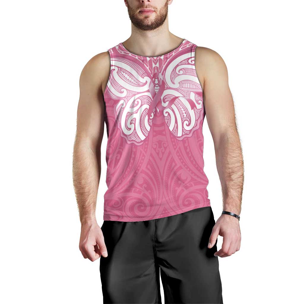 New Zealand Breast Cancer Awareness Men Tank Top Maori Butterfly Pink Ribbon - Polynesian Pride