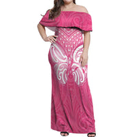 New Zealand Breast Cancer Awareness Off Shoulder Maxi Dress Maori Butterfly Pink Ribbon - Polynesian Pride