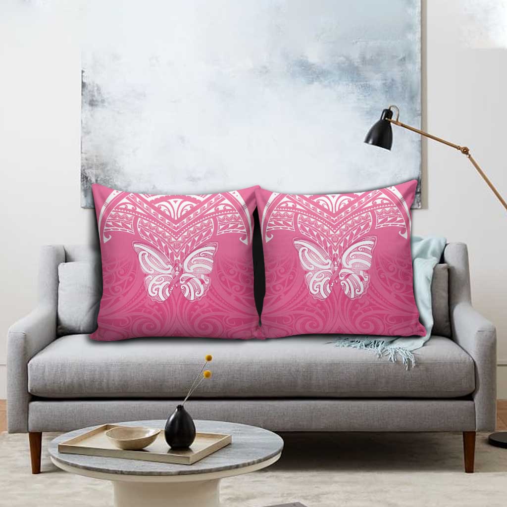 New Zealand Breast Cancer Awareness Pillow Cover Maori Butterfly Pink Ribbon - Polynesian Pride