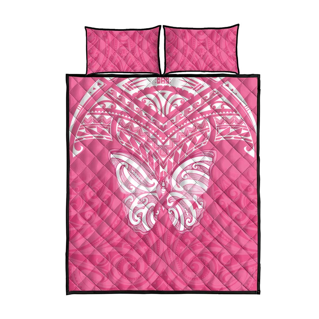 New Zealand Breast Cancer Awareness Quilt Bed Set Maori Butterfly Pink Ribbon - Polynesian Pride