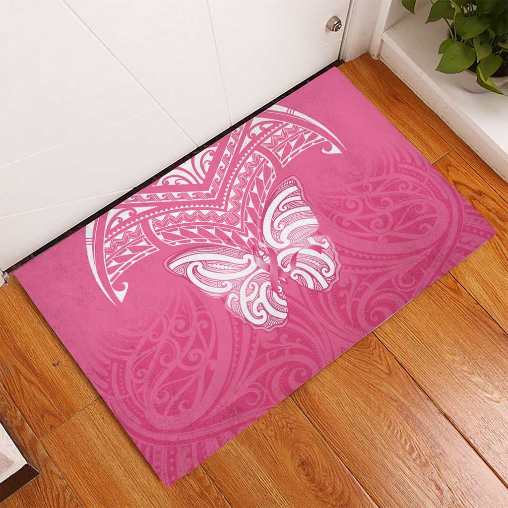 New Zealand Breast Cancer Awareness Rubber Doormat Maori Butterfly Pink Ribbon - Polynesian Pride