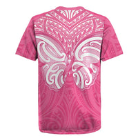 New Zealand Breast Cancer Awareness Rugby Jersey Maori Butterfly Pink Ribbon - Polynesian Pride