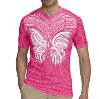 New Zealand Breast Cancer Awareness Rugby Jersey Maori Butterfly Pink Ribbon - Polynesian Pride