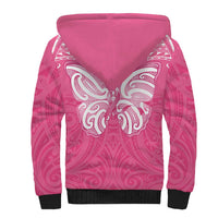 New Zealand Breast Cancer Awareness Sherpa Hoodie Maori Butterfly Pink Ribbon - Polynesian Pride