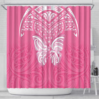 New Zealand Breast Cancer Awareness Shower Curtain Maori Butterfly Pink Ribbon - Polynesian Pride