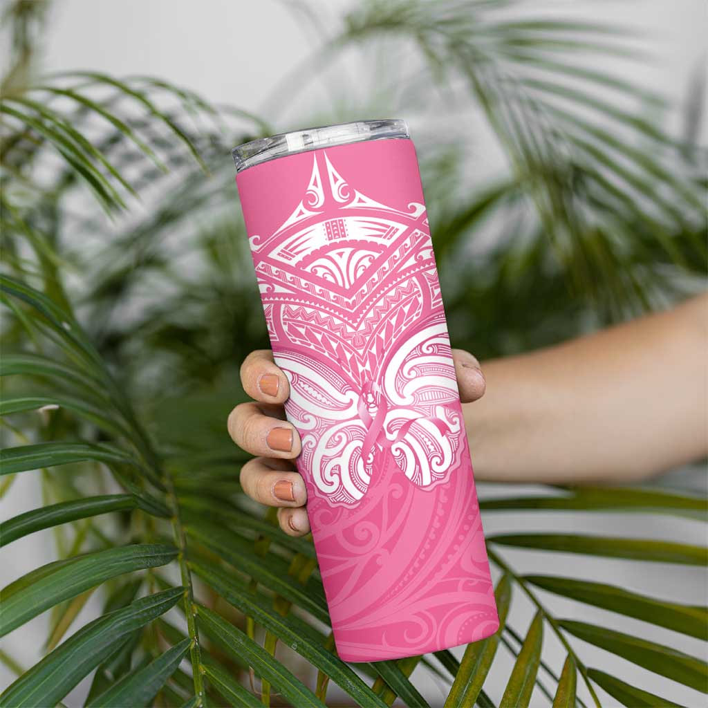 New Zealand Breast Cancer Awareness Skinny Tumbler Maori Butterfly Pink Ribbon - Polynesian Pride