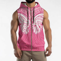 New Zealand Breast Cancer Awareness Sleeveless Zip Hoodie Maori Butterfly Pink Ribbon - Polynesian Pride
