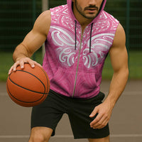 New Zealand Breast Cancer Awareness Sleeveless Zip Hoodie Maori Butterfly Pink Ribbon - Polynesian Pride