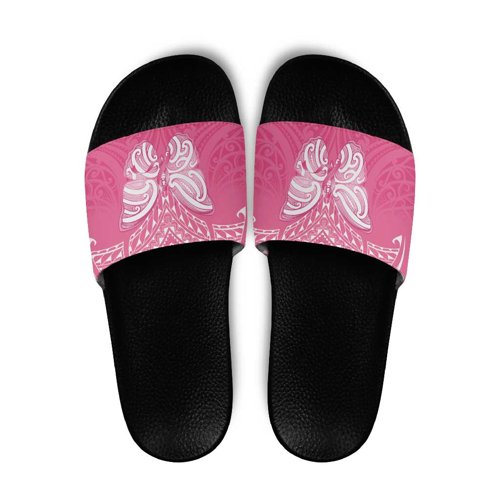 New Zealand Breast Cancer Awareness Slide Sandals Maori Butterfly Pink Ribbon - Polynesian Pride