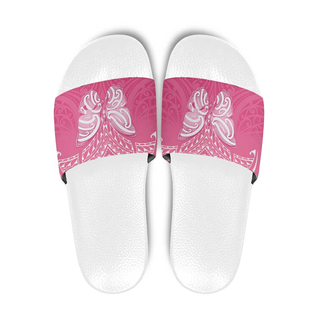 New Zealand Breast Cancer Awareness Slide Sandals Maori Butterfly Pink Ribbon - Polynesian Pride