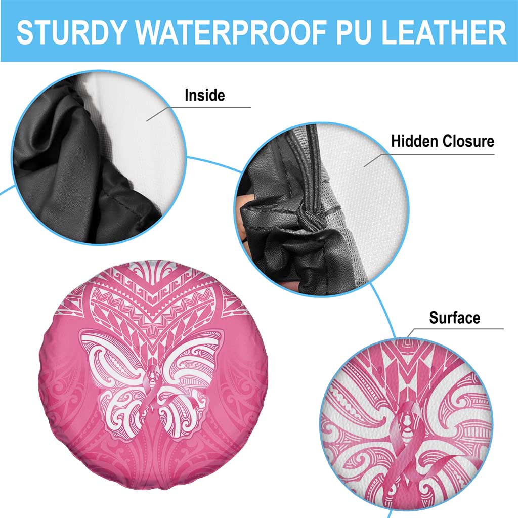 New Zealand Breast Cancer Awareness Spare Tire Cover Maori Butterfly Pink Ribbon - Polynesian Pride