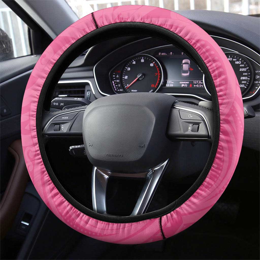 New Zealand Breast Cancer Awareness Steering Wheel Cover Maori Butterfly Pink Ribbon - Polynesian Pride