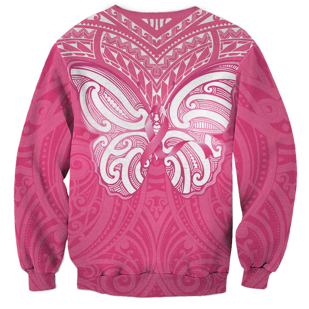 New Zealand Breast Cancer Awareness Sweatshirt Maori Butterfly Pink Ribbon - Polynesian Pride