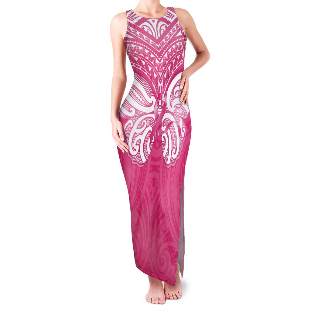 New Zealand Breast Cancer Awareness Tank Maxi Dress Maori Butterfly Pink Ribbon - Polynesian Pride