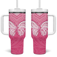 New Zealand Breast Cancer Awareness Tumbler With Handle Maori Butterfly Pink Ribbon - Polynesian Pride
