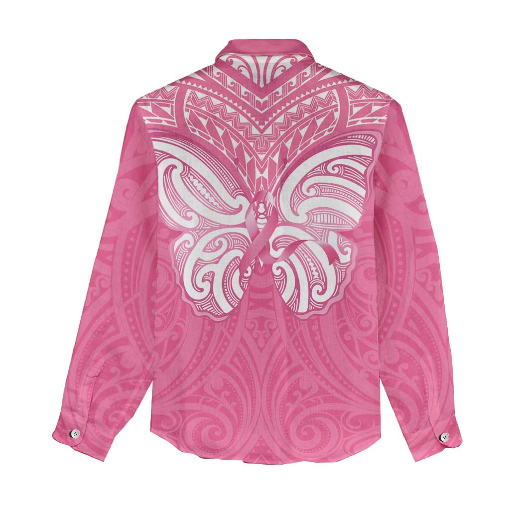 New Zealand Breast Cancer Awareness Women Casual Shirt Maori Butterfly Pink Ribbon - Polynesian Pride