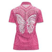 New Zealand Breast Cancer Awareness Women Polo Shirt Maori Butterfly Pink Ribbon - Polynesian Pride