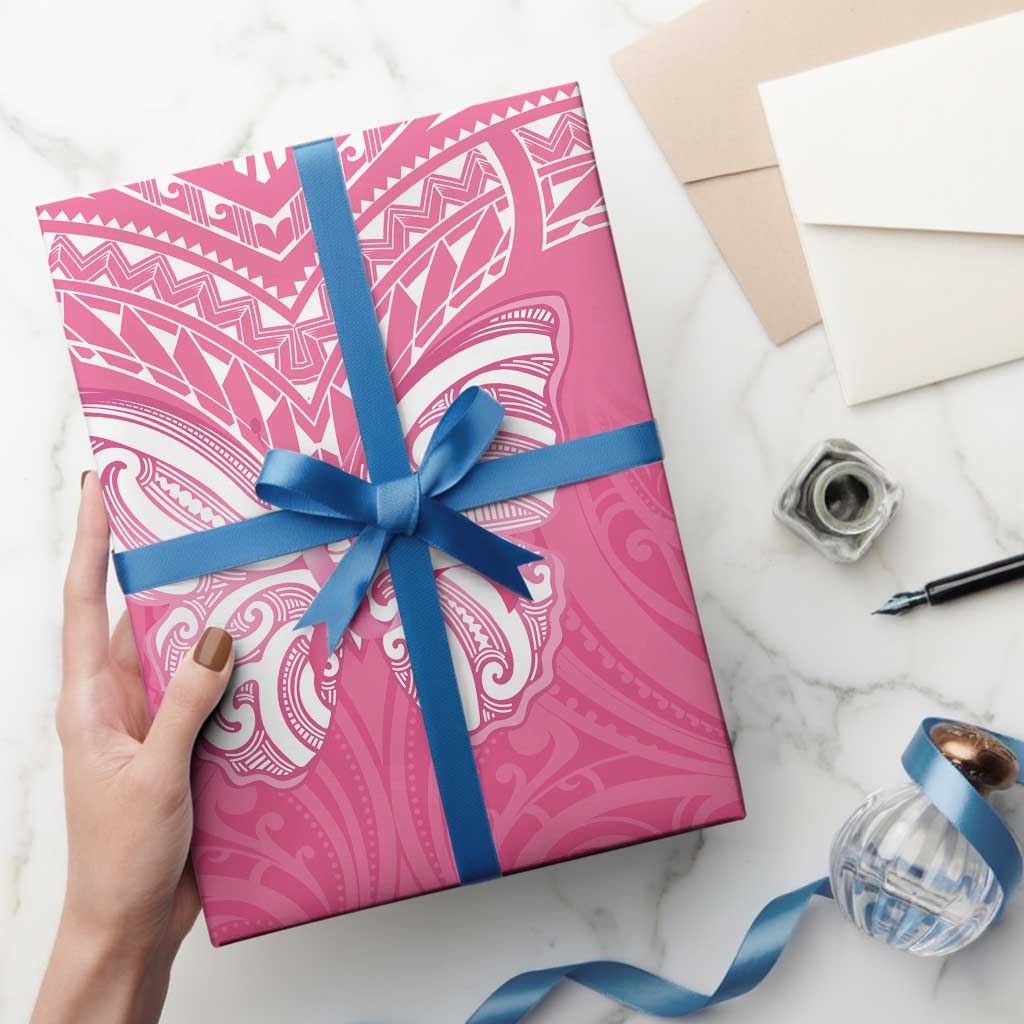 New Zealand Breast Cancer Awareness Wrapping Paper Maori Butterfly Pink Ribbon - Polynesian Pride