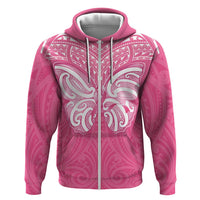 New Zealand Breast Cancer Awareness Zip Hoodie Maori Butterfly Pink Ribbon - Polynesian Pride