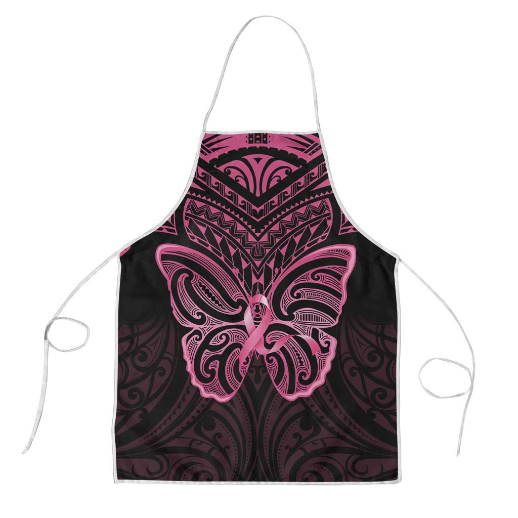 New Zealand Breast Cancer Awareness Apron Maori Butterfly Pink Ribbon Black Version - Polynesian Pride
