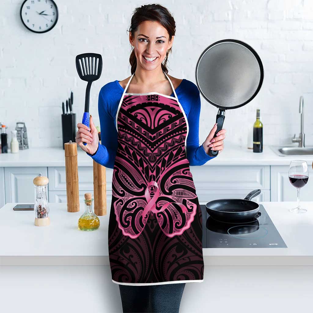 New Zealand Breast Cancer Awareness Apron Maori Butterfly Pink Ribbon Black Version - Polynesian Pride