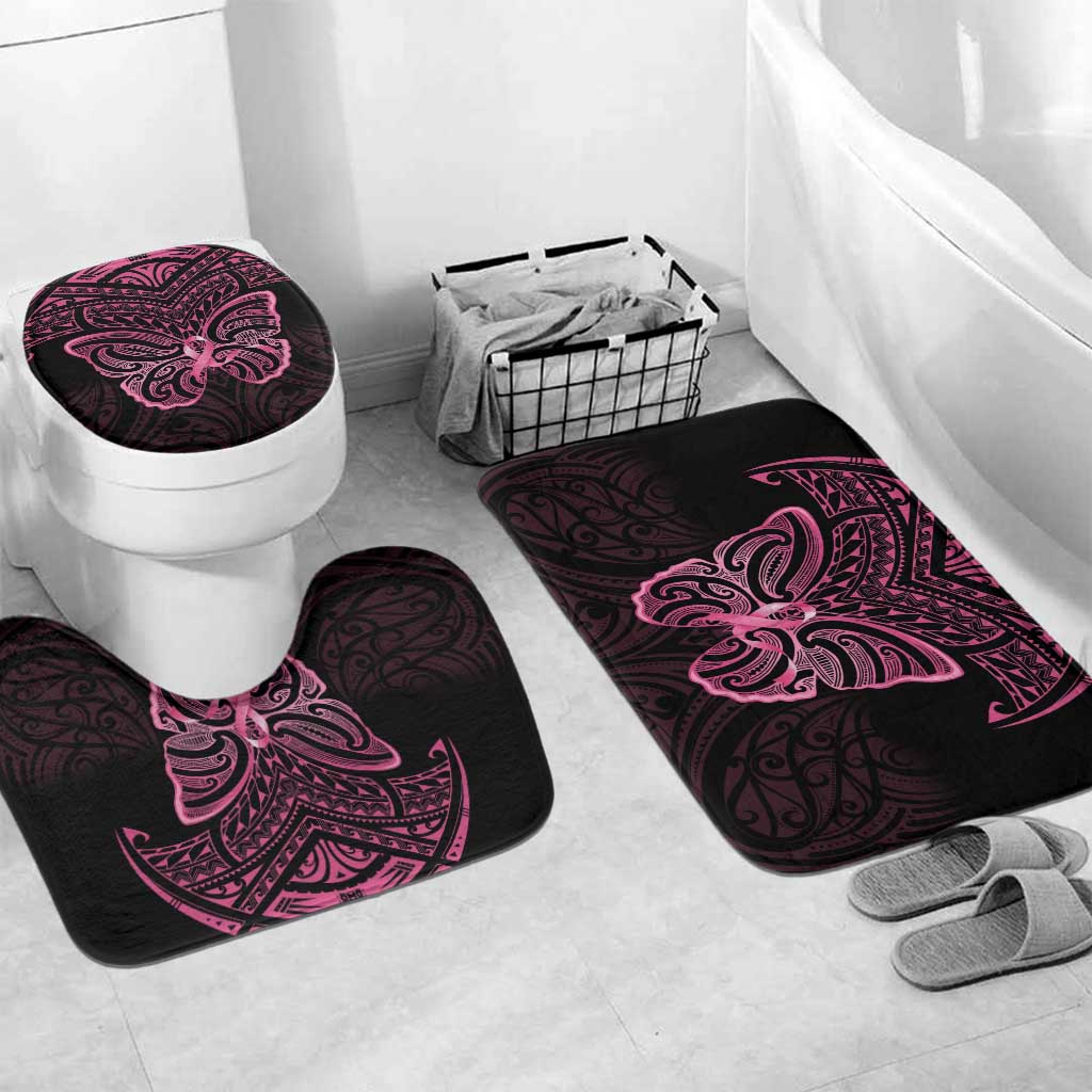 New Zealand Breast Cancer Awareness Bathroom Set Maori Butterfly Pink Ribbon Black Version - Polynesian Pride