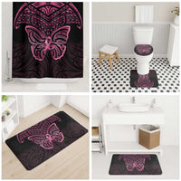 New Zealand Breast Cancer Awareness Bathroom Set Maori Butterfly Pink Ribbon Black Version - Polynesian Pride