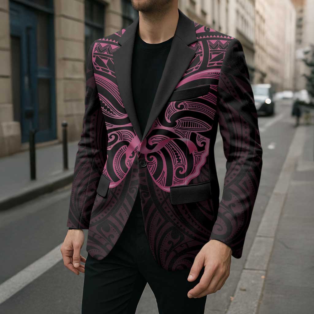 New Zealand Breast Cancer Awareness Blazer Maori Butterfly Pink Ribbon Black Version - Polynesian Pride