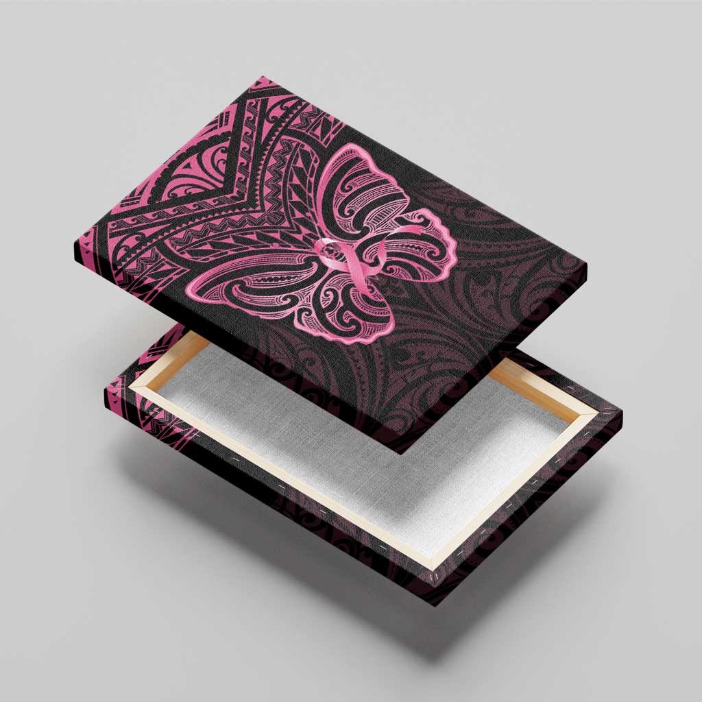 New Zealand Breast Cancer Awareness Canvas Wall Art Maori Butterfly Pink Ribbon Black Version - Polynesian Pride