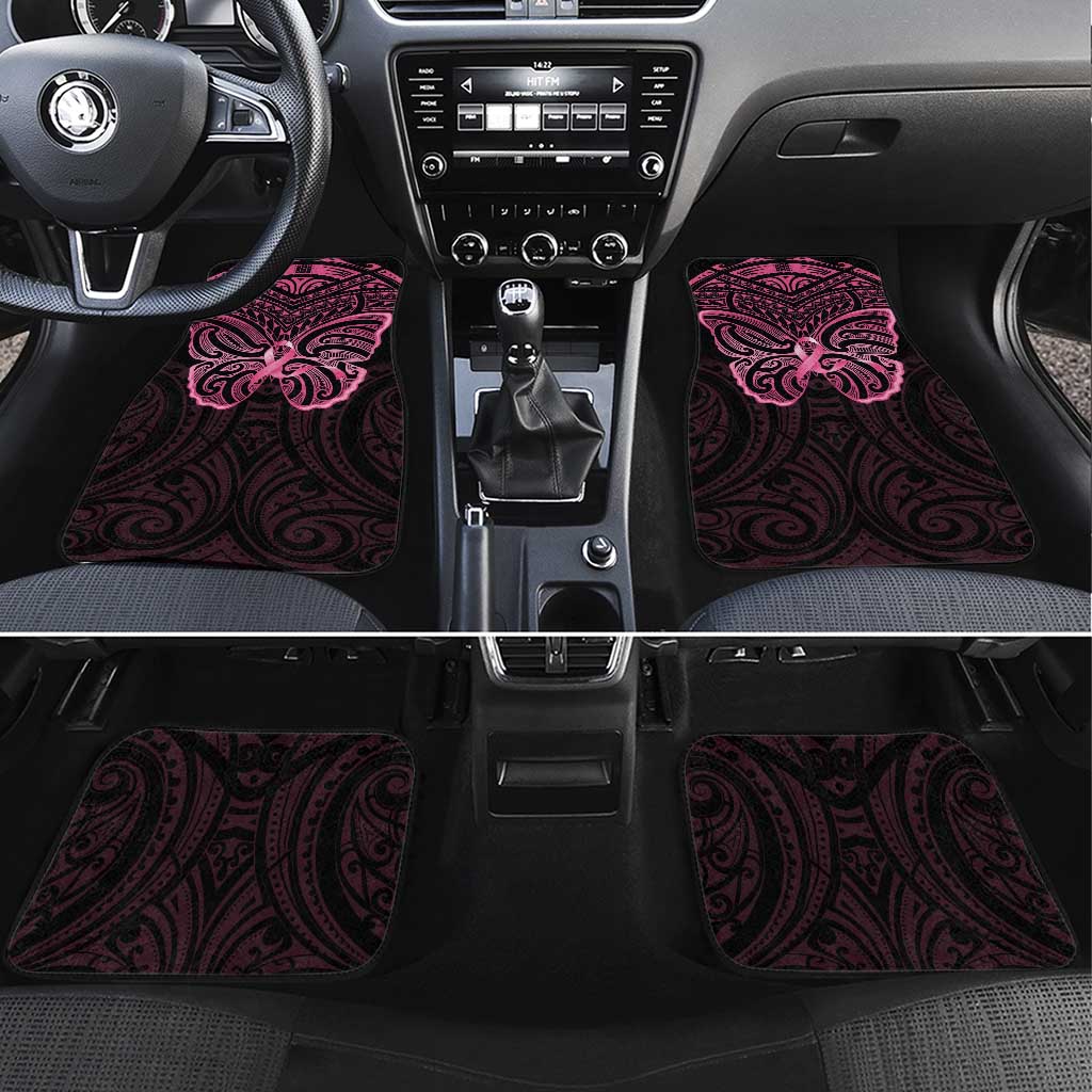 New Zealand Breast Cancer Awareness Car Mats Maori Butterfly Pink Ribbon Black Version - Polynesian Pride
