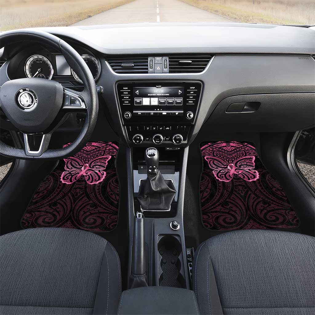 New Zealand Breast Cancer Awareness Car Mats Maori Butterfly Pink Ribbon Black Version - Polynesian Pride