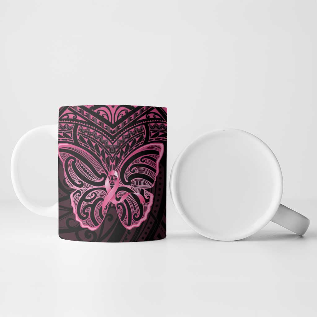 New Zealand Breast Cancer Awareness Ceramic Mug Maori Butterfly Pink Ribbon Black Version - Polynesian Pride