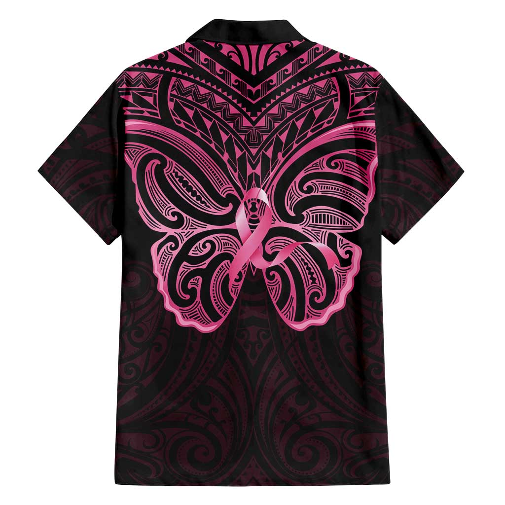 New Zealand Breast Cancer Awareness Family Matching Summer Maxi Dress and Hawaiian Shirt Maori Butterfly Pink Ribbon Black Version - Polynesian Pride
