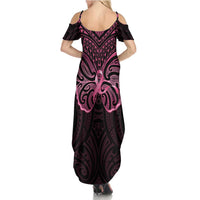 New Zealand Breast Cancer Awareness Family Matching Summer Maxi Dress and Hawaiian Shirt Maori Butterfly Pink Ribbon Black Version - Polynesian Pride