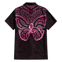 New Zealand Breast Cancer Awareness Family Matching Tank Maxi Dress and Hawaiian Shirt Maori Butterfly Pink Ribbon Black Version - Polynesian Pride