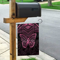 New Zealand Breast Cancer Awareness Garden Flag Maori Butterfly Pink Ribbon Black Version - Polynesian Pride
