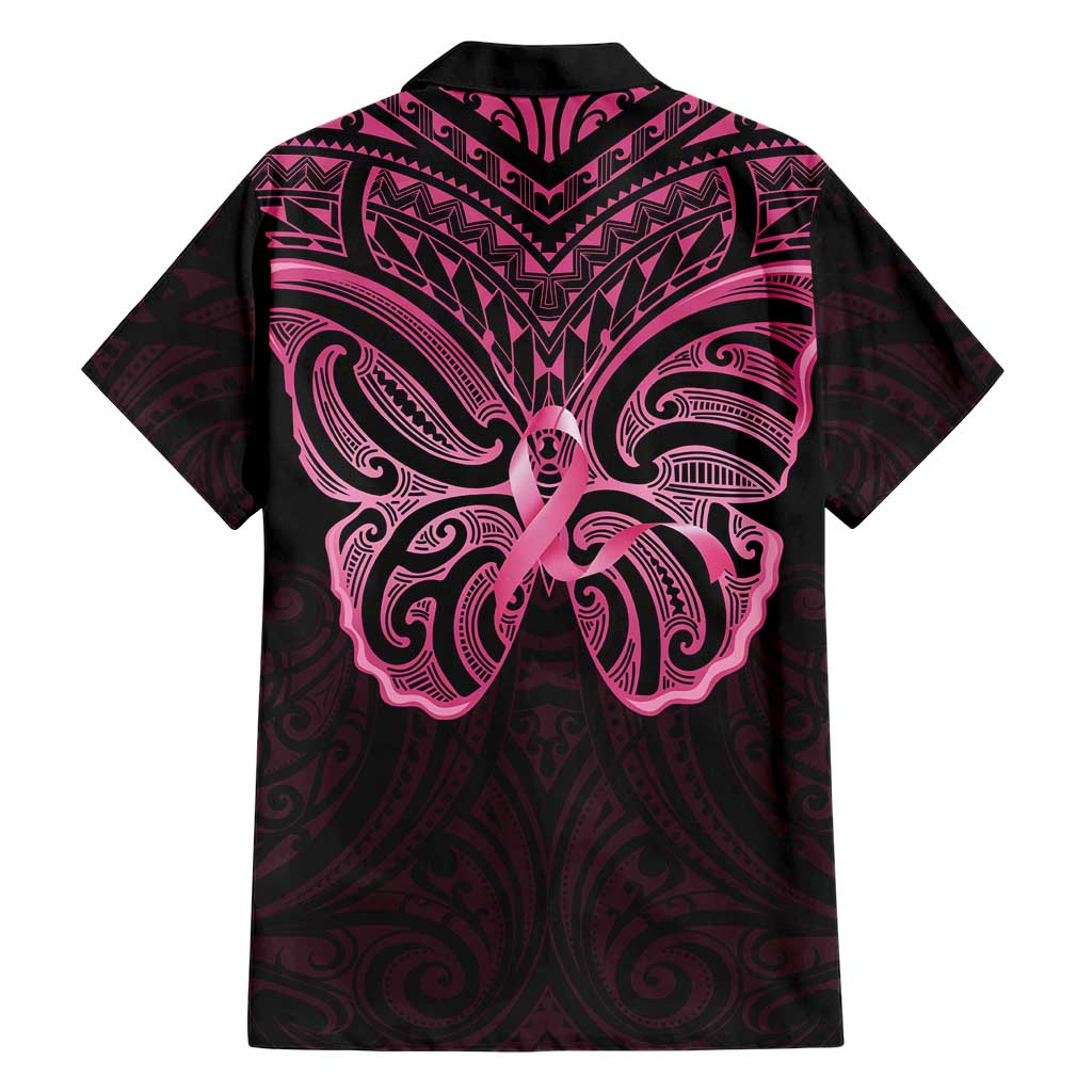 New Zealand Breast Cancer Awareness Hawaiian Shirt Maori Butterfly Pink Ribbon Black Version - Polynesian Pride