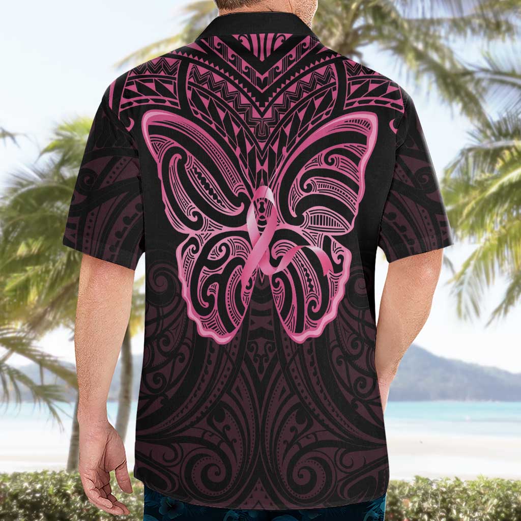 New Zealand Breast Cancer Awareness Hawaiian Shirt Maori Butterfly Pink Ribbon Black Version - Polynesian Pride