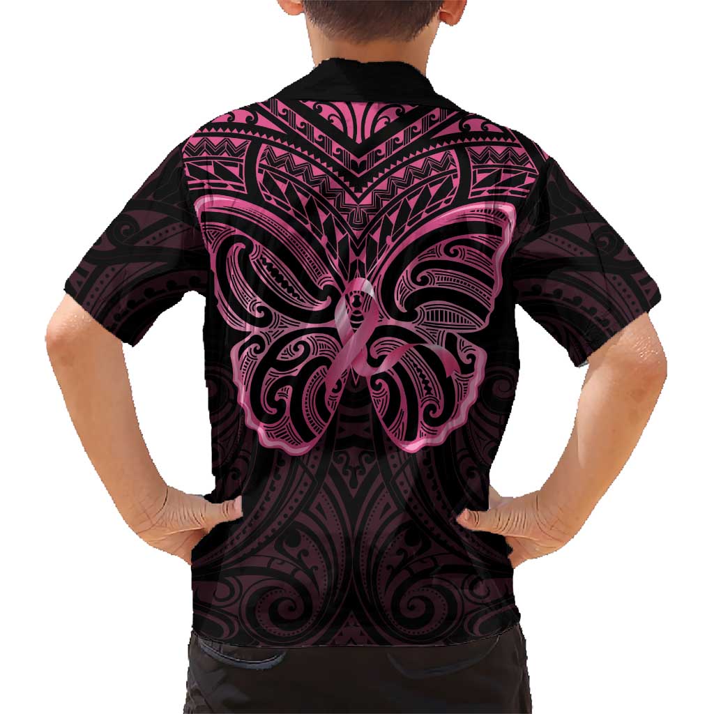 New Zealand Breast Cancer Awareness Hawaiian Shirt Maori Butterfly Pink Ribbon Black Version - Polynesian Pride